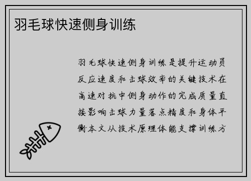 羽毛球快速侧身训练